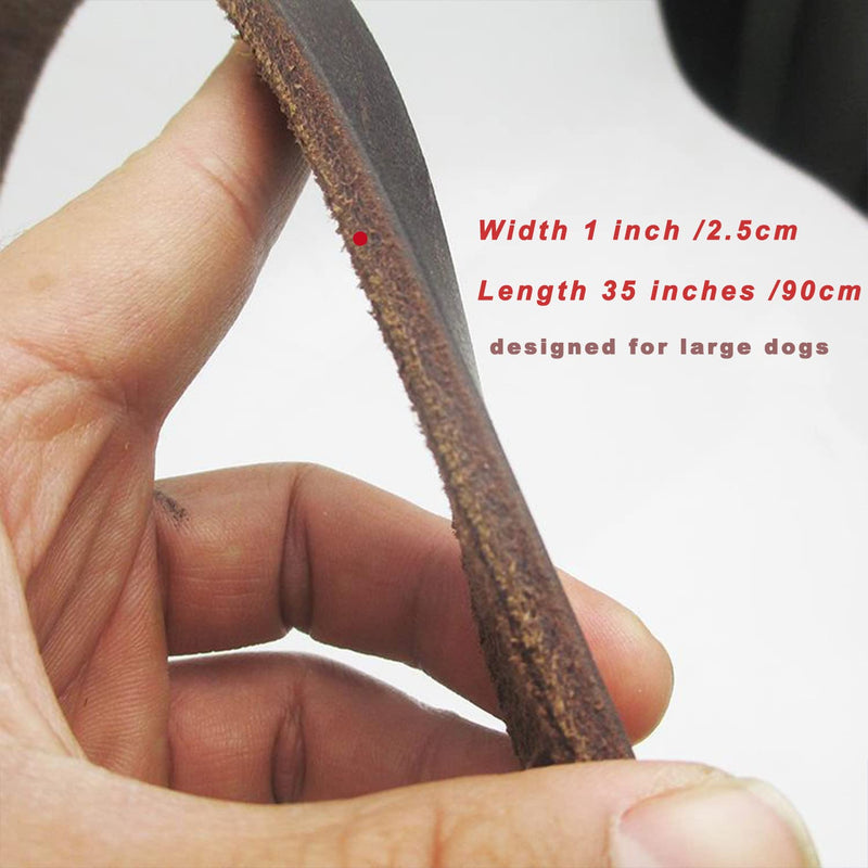 Leather Heavy-Duty Dog Leash, 3ft Brown, 1in Width, 35in Length, Suitable for Medium to Large Dogs rope - PawsPlanet Australia