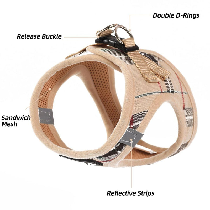 PINA No Pull Dog Harness and Leash Set - Breathable Mesh, Lightweight, Adjustable for Small to Medium Dogs - Easy On and Off M (Neck:13-16" , Chest:17-18") Khaki Plaid - PawsPlanet Australia