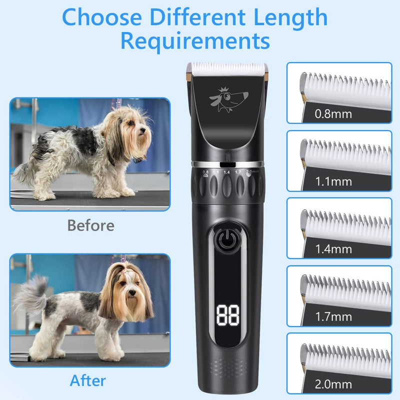 Dog Clippers, Professional Dog Grooming Clippers Kit, Low Noise Rechargeable Cordless Dogs Grooming Clipper, Electric Pet Clipper Hair Trimmer for Dogs, Cats and Other Animals, Black