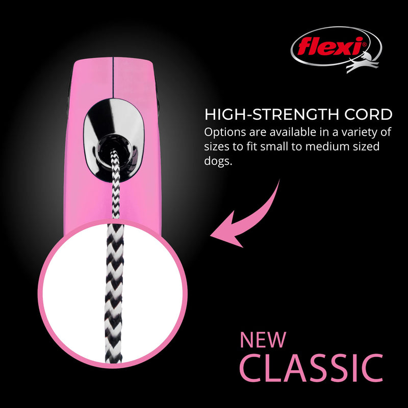 Flexi New Classic Retractable Dog Leash (Cord), 16 ft, Medium, Pink Medium - 16 ft - PawsPlanet Australia
