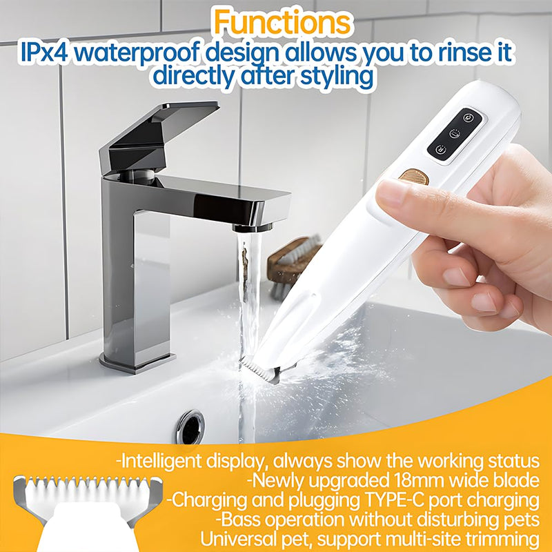 Dog Cat Clippers for Grooming - IPX4 Waterproof, Low Noise, Rechargeable Cordless Pet Clippers with Ceramic Blade & LED Light - Fur Trimmer Kit for Dogs Cats Paws Eyes Ears Face - PawsPlanet Australia