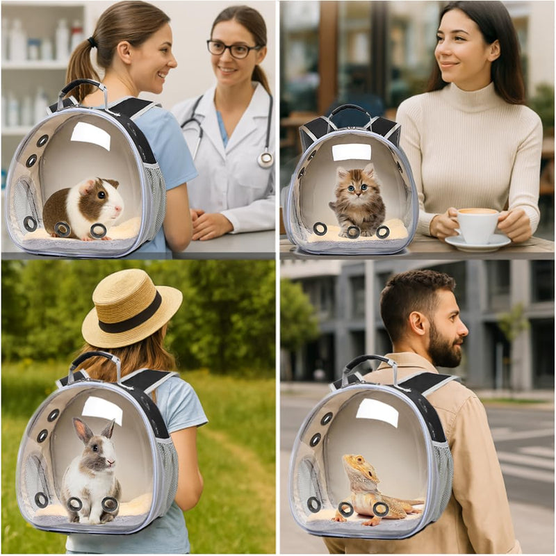 Bunny Carrier, Guinea Pig Carrier,Small Animal Carrier Backpack for Rabbit,Bearded Dragon, Lizard,Hamster,Kitten. Breathable Pet Travel Cage Bag Perfect for Vet Visits & Outdoor Adventures (Black) black - PawsPlanet Australia
