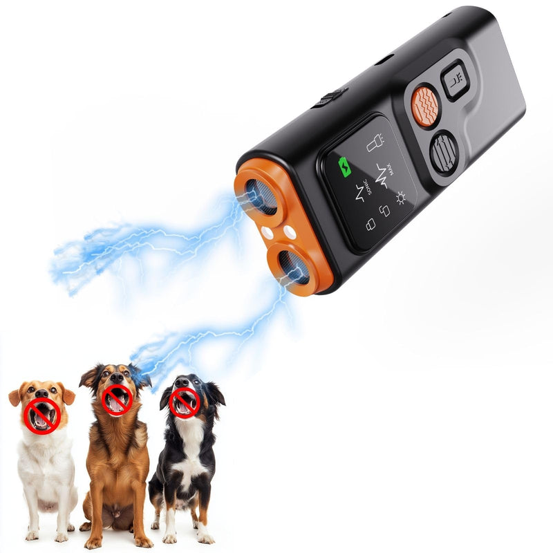 Upgraded Ultrasonic Dog Barking Deterrent, Handheld Anti Barking Device, 3-in-1 Rechargeable Dog Training & Behavior Aid, Safe and Humane Stop Dog Barking with LED Flashlight Orange