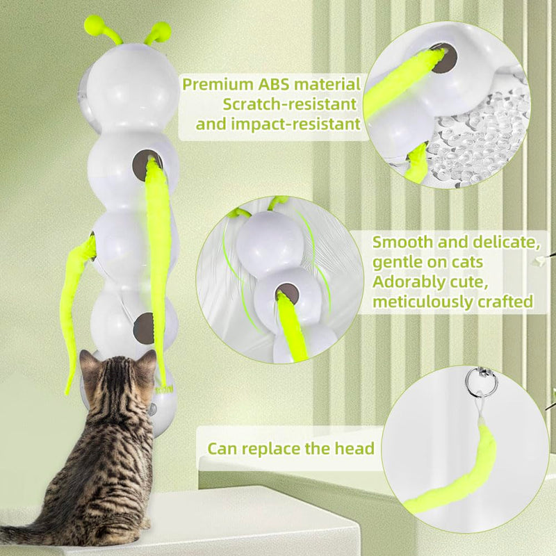 Caterpillar Smart Cats Toys, Interactive Cat Feather Toy with Motion Sensor, Whirlie Cat Toy for Hunting, Reduce Boredom, USB Rechargeable, No Drilling Required, Mount on Wall & Window - PawsPlanet Australia