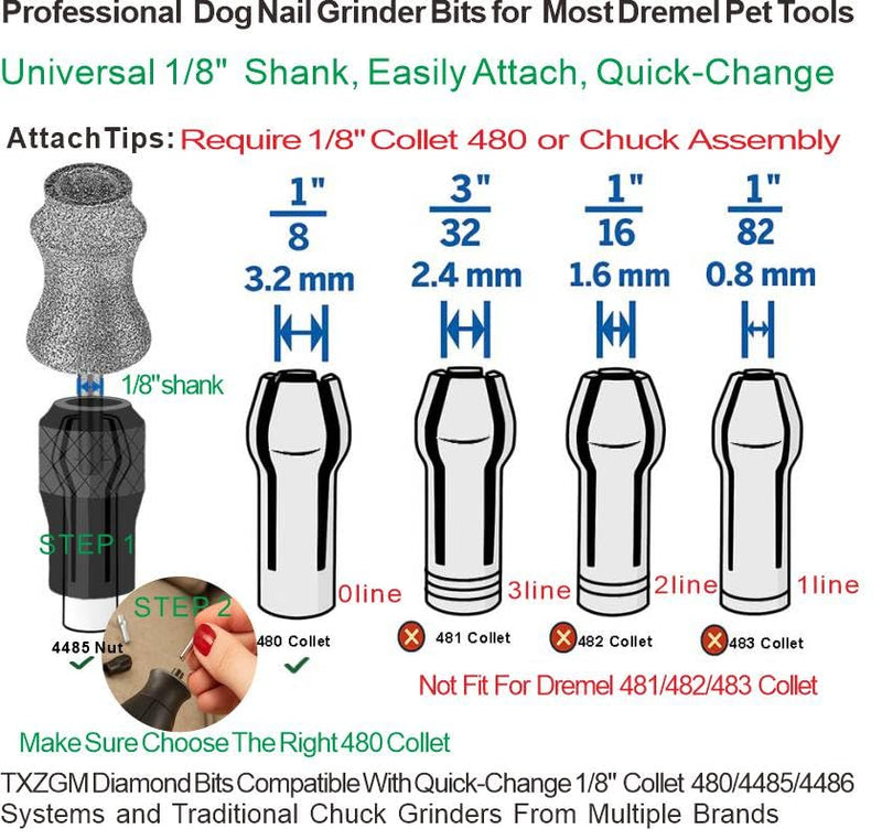 Painless for Dremel Dog Nail Grinder Attachment Replacement Heads - Diamond Bit Refill Tips Fit Dremel 7760 & 7350, Smooth Grinder Tool Accessories for Small/Medium/Large Dog/Cat Thick Nail Grinding Diamond Replacement Bit-80#Grit - PawsPlanet Australia