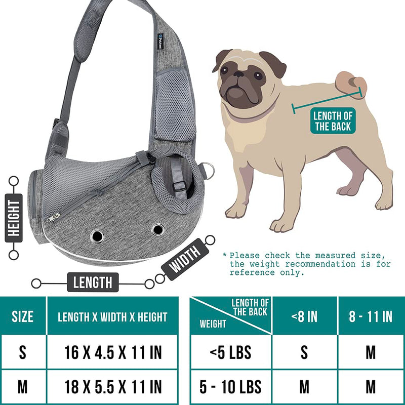 PetAmi Dog Sling Carrier for Small Dogs, Puppy Carrier Sling Purse, Dog Bags for Traveling, Carrying Bag to Wear Medium Cat, Adjustable Crossbody Pet Sling Travel, Poop Bag Dispenser, Max 5 lbs, Gray Small - up to 5 lbs - PawsPlanet Australia
