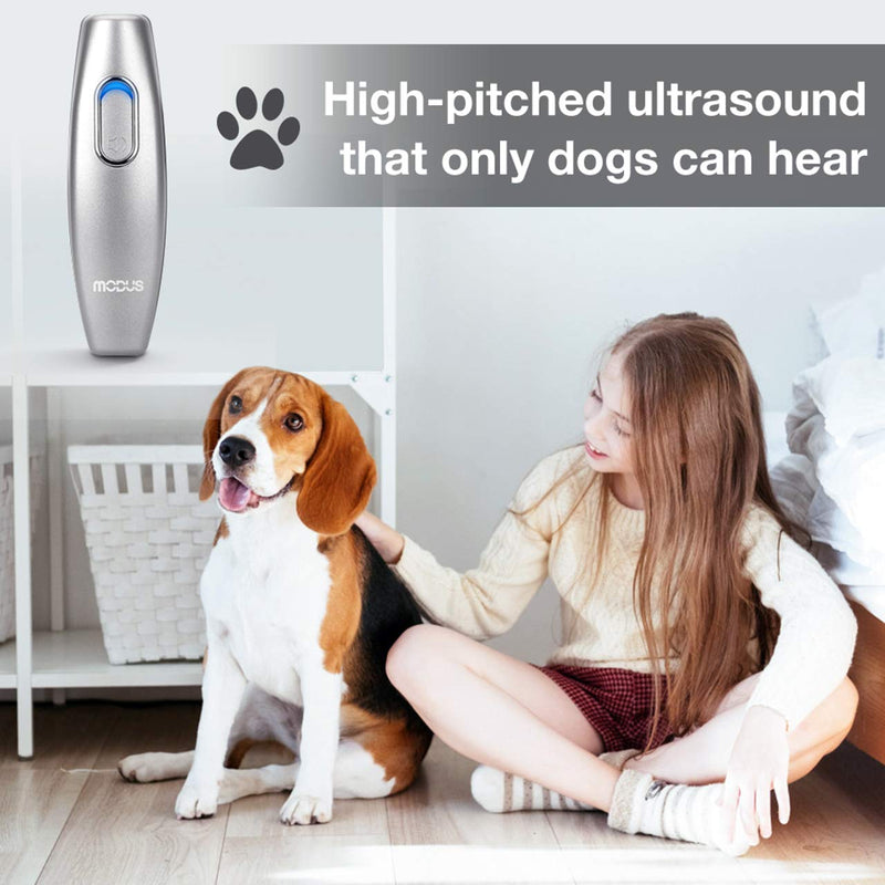 MODUS Bark Control Device - Anti Barking Device, 2-in-1 Dog Training Tool, 16.4 Ft Large Control Range, Safe to Use, Dog Silencer Dogs, Ultrasonic Dog Whistle Indoor&Outdoor Silver - PawsPlanet Australia