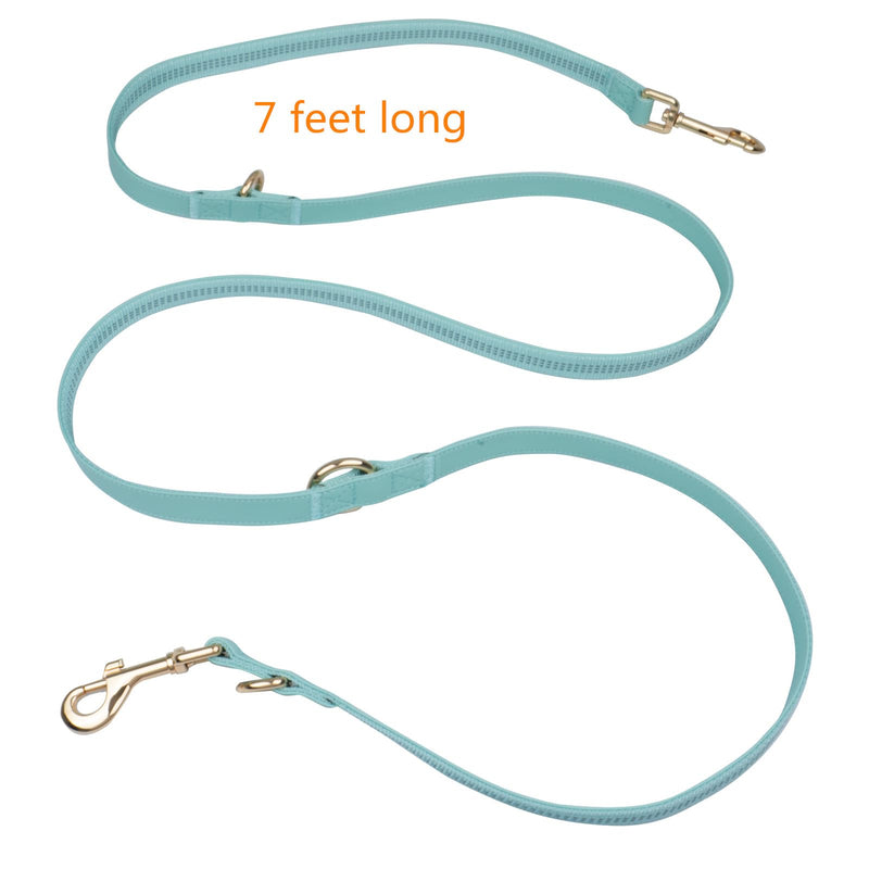 Leather Dog Collar and Leash Set 7FT Reflective at Night - Soft and Easy to Clean Vegan Leather with Gold Metal Buckle for Small Medium Large Dogs (S, Sea Green) S