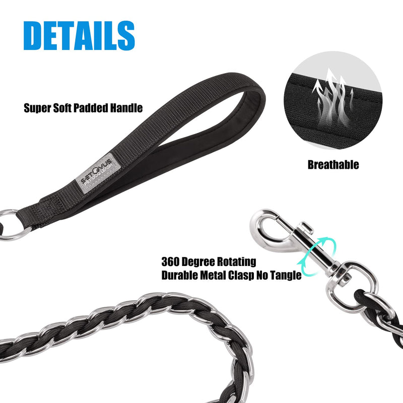 Chew Proof Metal Leash Chain Dog Leash for Medium Large Dogs, Chain Link Dog Leash Anti Chew 4FT Strong Anti Bite Dog Leash Comfortable Soft Padded Handle black 4FT(30-80lb） - PawsPlanet Australia