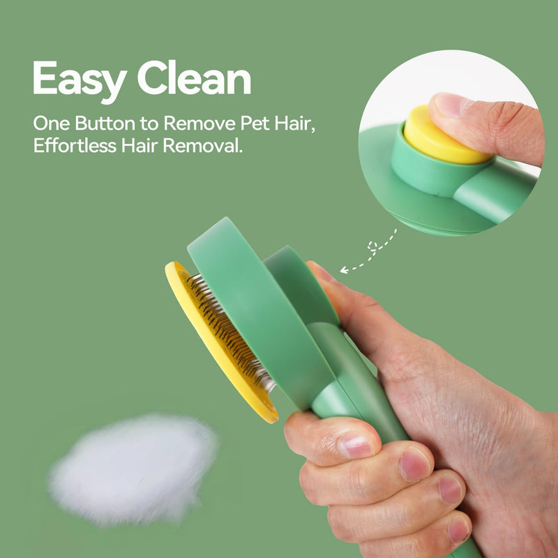 Dog & Cat Brush,Pet Grooming Kit 2PCS- Cat Brush for Shedding| Pet Metal Comb. Self-Cleaning Slicker Brush for Short and Long Hair. Removes Undercoat, Loose Hair, Tangled, Dirt and Massages. 2PCS-Green