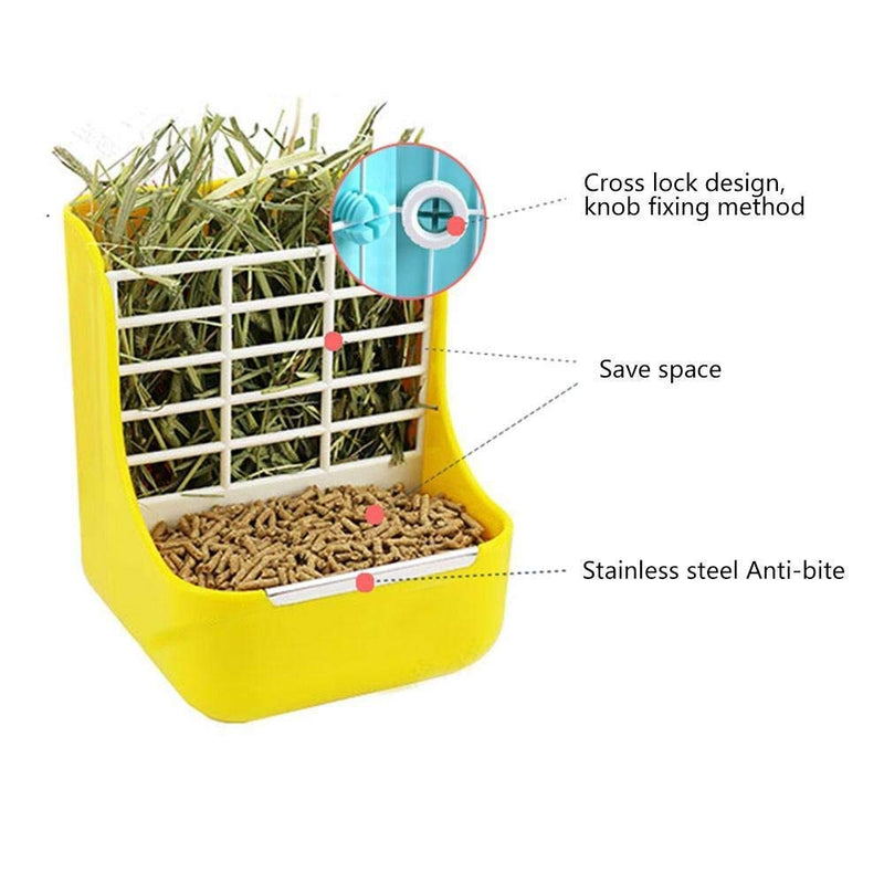 Hay Food Bin Feeder, Hay and Food Feeder Bowls Manger Rack for Rabbit Guinea Pig Chinchilla and Other Small Animals (Yellow)?- Yellow - PawsPlanet Australia