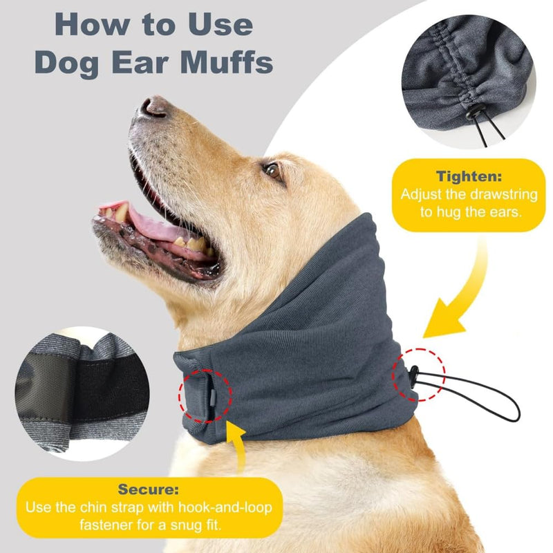 Dog Ear Protectors ，Adjustable Dog Snood for Winter Warmth, Ear Muffs for Dogs with Noise Reduction for Anxiety Relief, Warm Ear Covers for Bathing Grooming Comfort