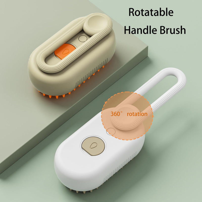 Cat Steamy Brush 3 in 1 Cat Cleaning Brush Pet Massage Spray Comb Cats Dogs Steamy Brush for Removing Tangled and Loose Hair with Rotatable Handle, White - PawsPlanet Australia