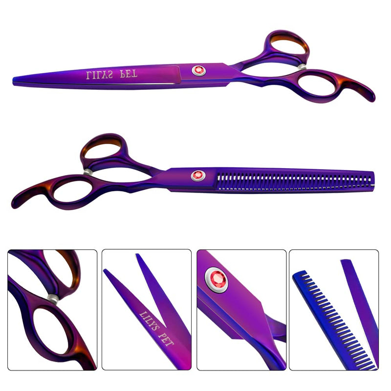 LILYS PET Professional PET DOG Grooming Coated Titanium scissors suit Cutting&Curved&Thinning shears (7.5 inches, Purple)… 7.5 inches - PawsPlanet Australia