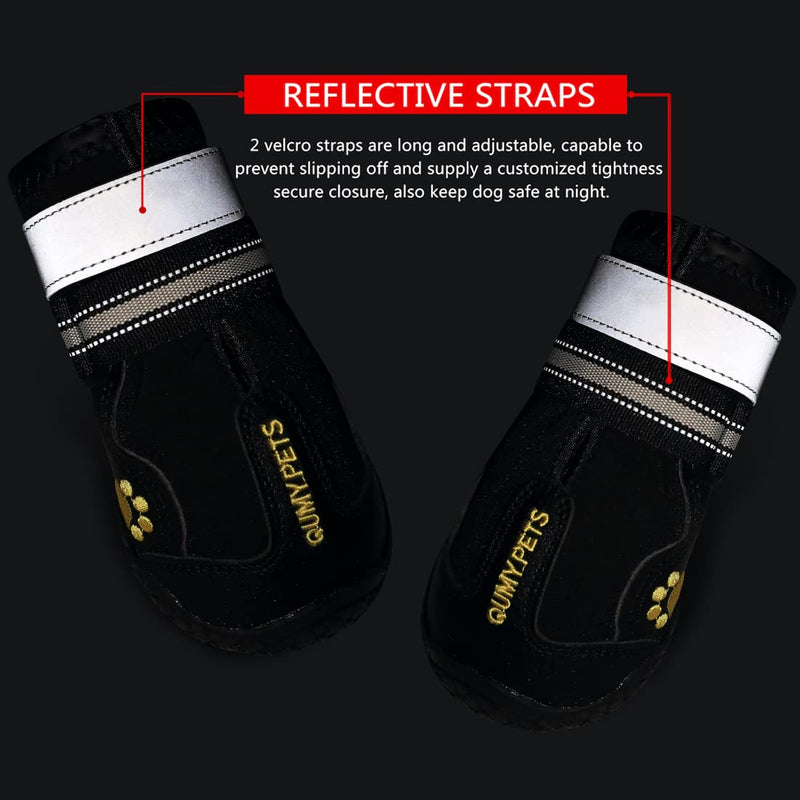 QUMY Dog Shoes for Large Dogs, Medium Dog Boots & Paw Protectors for Winter Snowy Day, Summer Hot Pavement, Water-Resistant in Rainy Weather, Outdoor Walking, Indoor Hardfloors Skid-Resistant Sole Black Size 8: 3.0''x3.3"(W*L) (Pack of 4)