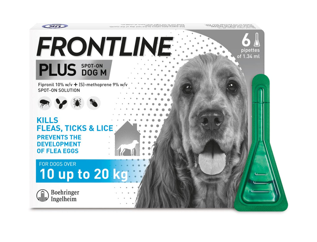 FRONTLINE Plus Flea & Tick Treatment for Medium Dogs (10-20 kg) - 6 Pipettes - PawsPlanet Australia