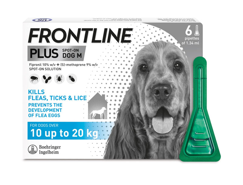 FRONTLINE Plus Flea & Tick Treatment for Medium Dogs (10-20 kg) - 6 Pipettes - PawsPlanet Australia