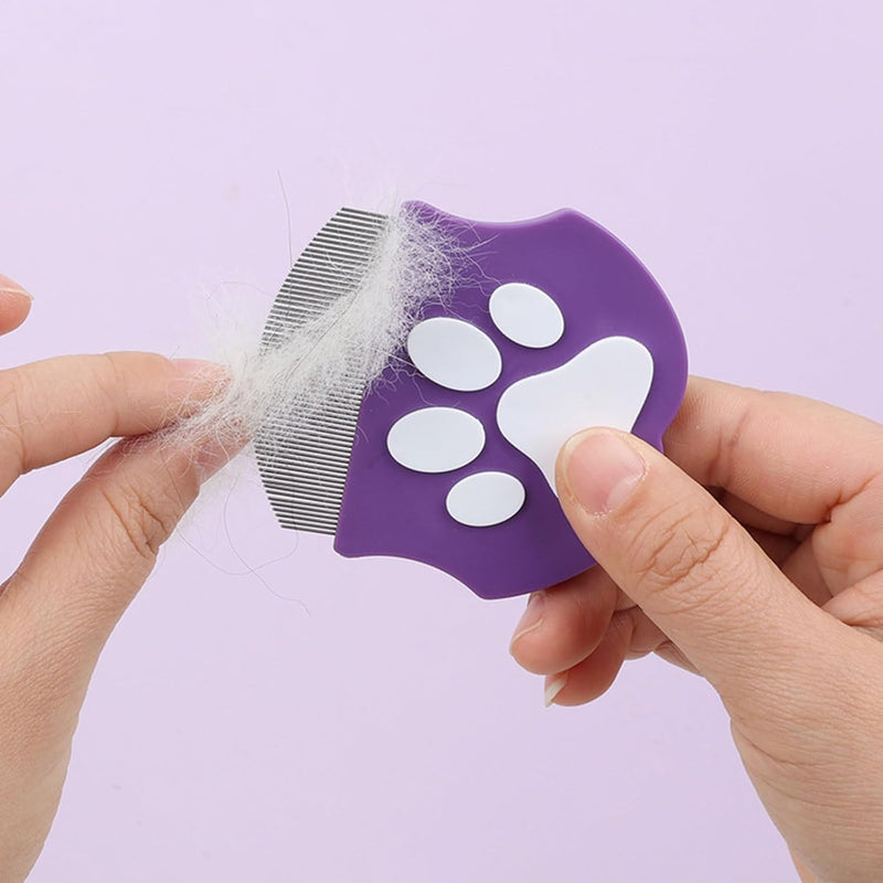 Pet Face Comb, Mini Flea Comb with Fine Teeth, Curved Brush for Removing Loose Hair & Tear Stains, Stainless Steel Teeth for Dogs and Cats, Safe for Sensitive Skin