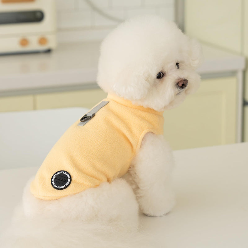 Puppia Lucius Warm Winter Mock Neck Polar Fleece Shirts with Integrated Harness for Small and Medium Dogs, Light Yellow, Small - PawsPlanet Australia