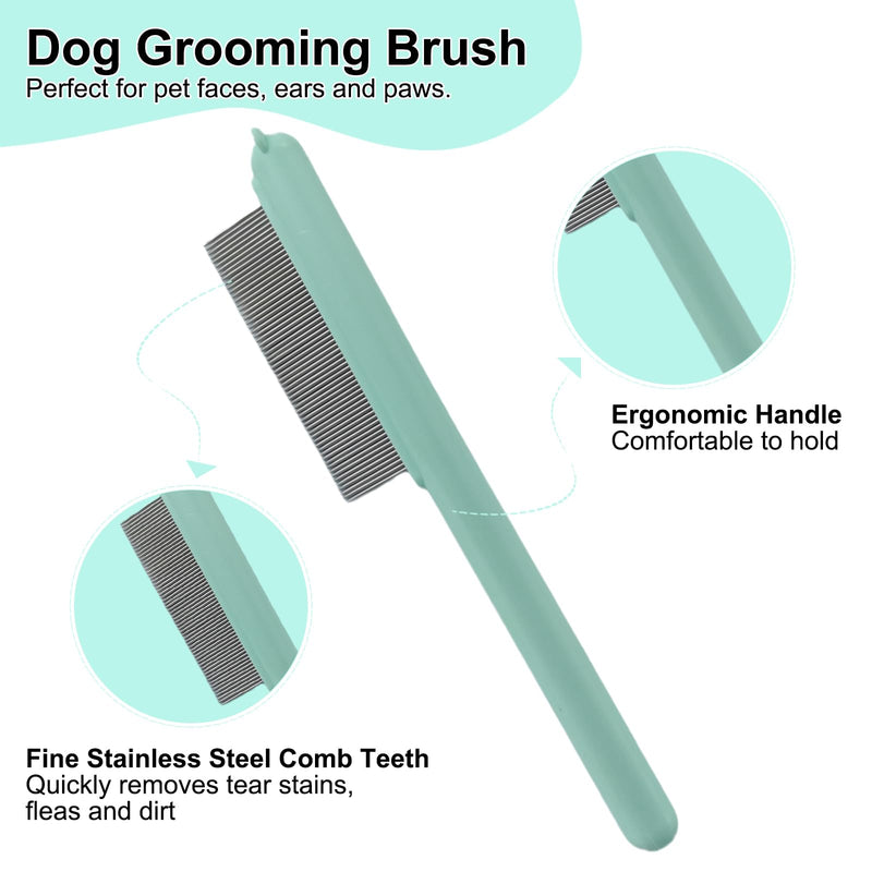 Cute Plastic Dog Comb with Stainless Steel Bristles and Furry Ears Design - Pet Grooming Tool for Removing Dirt and Tangles （Green） Green