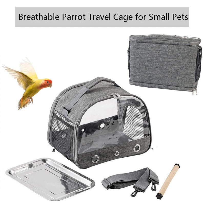 Small Bird Travel Carrier Cage Portable Bird Parrot Parakeet Cockatiel Travel Carrier Bag Lightweight Birds Backpack with Standing Perch and Stainless Tray for Vet Visit Side Access Window gray - PawsPlanet Australia
