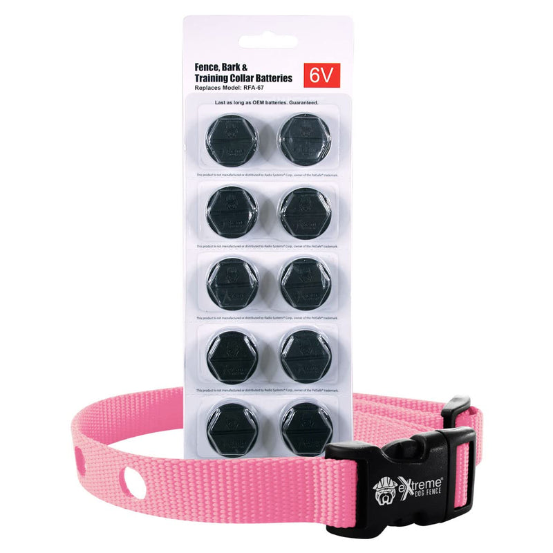 Pink Heavy Duty Nylon Replacement Dog Collar Strap with RFA-67 Batteries - Compatible with Most PetSafe In-Ground and Wireless Fence Receiver Collars (Bundle 2)