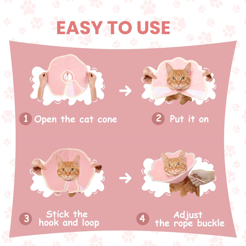 Soft Adjustable Cat Recovery Collar, Lightweight Waterproof Elizabethan Cone for Cats – Comfortable Protective Cat Cone to Prevent Licking After Surgery, Grooming & Skin Care (Pink, M) Pink