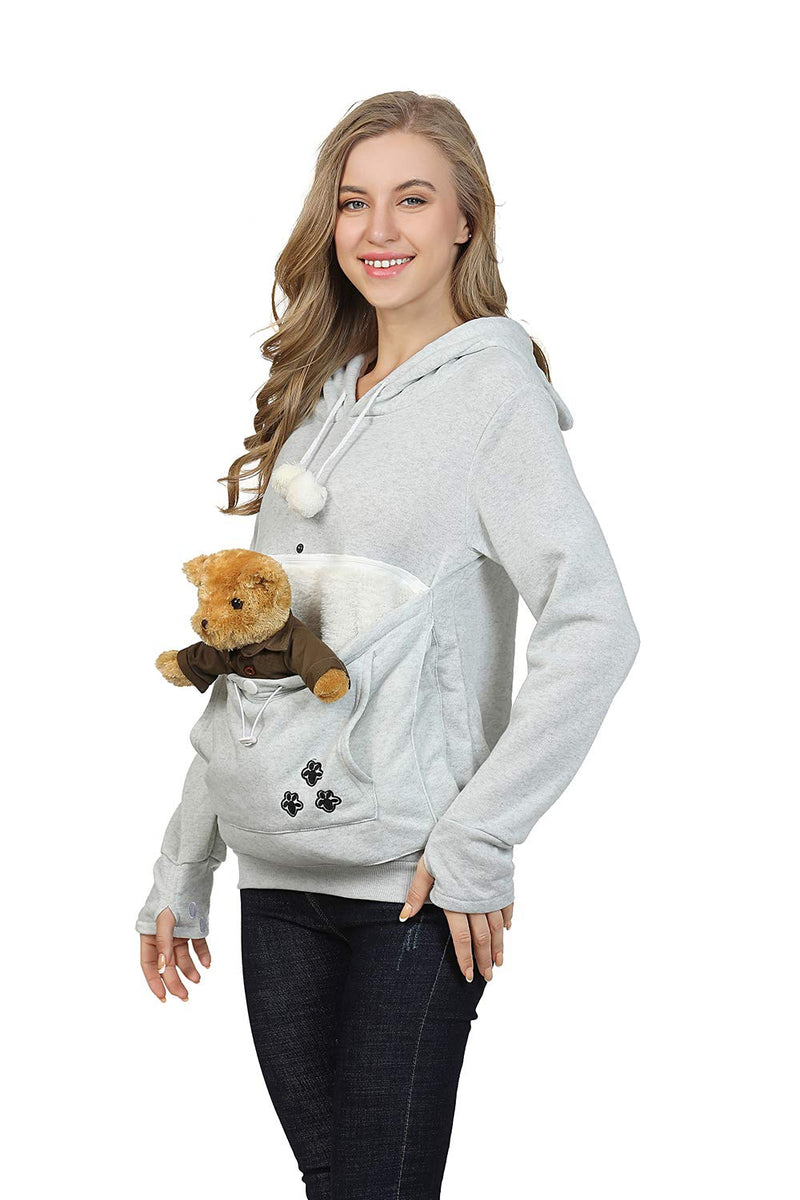 Women Pet Carrier Sweater Puppy Kitten Pouch Hoodies Long Sleeve Plus Size Tops Small Light Grey - PawsPlanet Australia