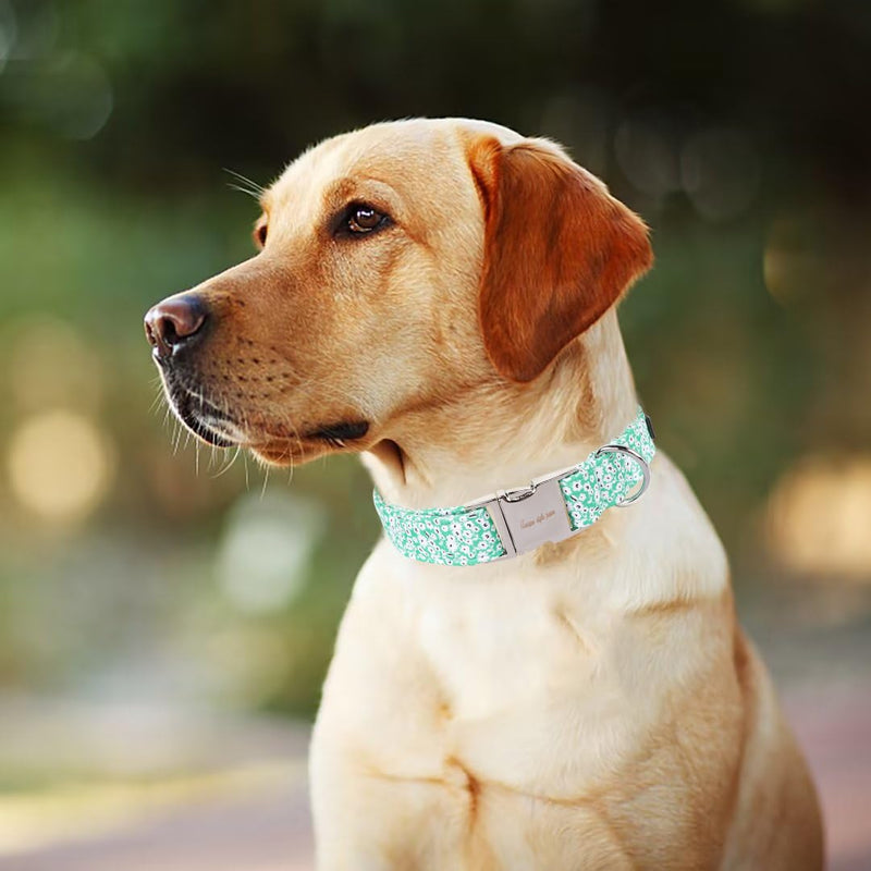 Unique style paws Summer Dog Collar Puppy Collars Harnesses & Leads For Dogs Uk Soft Adjustable Green White Flowers Comfortable Collars Pet Gift For Small Medium Large Dogs XL White Flower