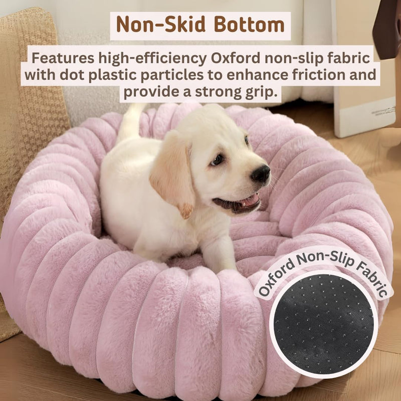 CozyCalm Donut Pet Bed - 19.7 or 23.6 inch Diameter - Ultra-Soft, Calming, Washable - Cats, Small Medium Dogs Furniture Cream 19.7inch outer dia., 11.8inch inner dia. - PawsPlanet Australia