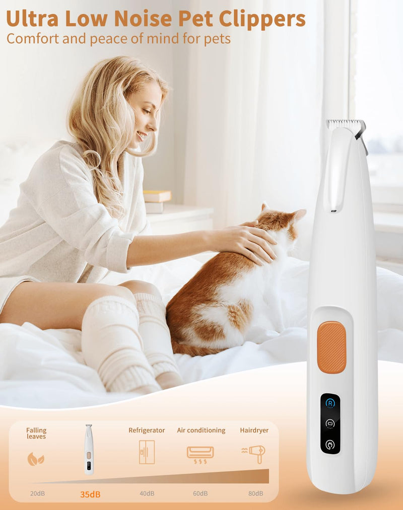 Dog Paw Trimmer with Led Light, 18mm-Blade Electric Dog Clippers for Groomming, Led Display Rechargeable Hair Shaver for Paws, Ears, Face, Rump and Eyes Orange - PawsPlanet Australia