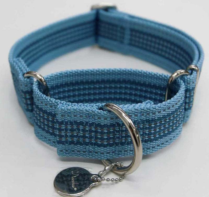 1.5" Martingale Dog Collar, Escape-Proof & Anti-Slip, Extra Strong Reflective Nylon, Adjustable Two-Color Stripe for Medium to Large Dogs (M-Baby Blue) Medium, ( 14"-21") Baby Blue