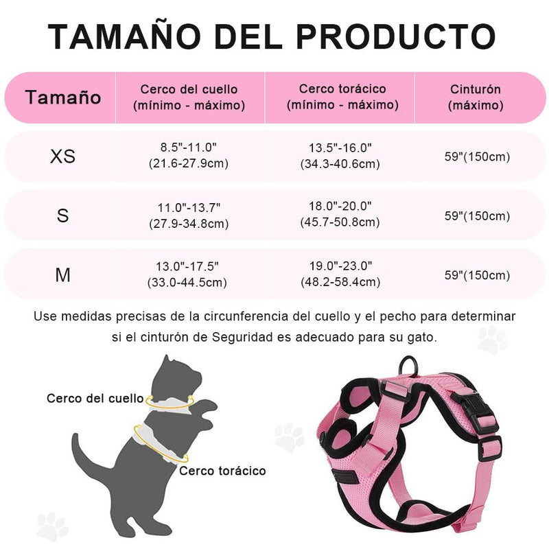 Voarge Cat Harness, Adjustable Cat Harness with 150 cm Leash, Safety Cat Harness for Small Medium Large Cat Adult Puppies Cat Harness for Walking Travel (Pink, M)