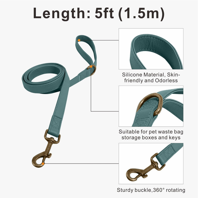 Dog Collar and Leash Set,Leather Silicone Waterproof Odor-Proof Dog Collar and Leash for Large Dogs, Soft Flexible Dog Collars, Durable Thick Adjustable Pet Collar (Green, Large (16-24.5" Neck)) Green Large (16-24.5" Neck)
