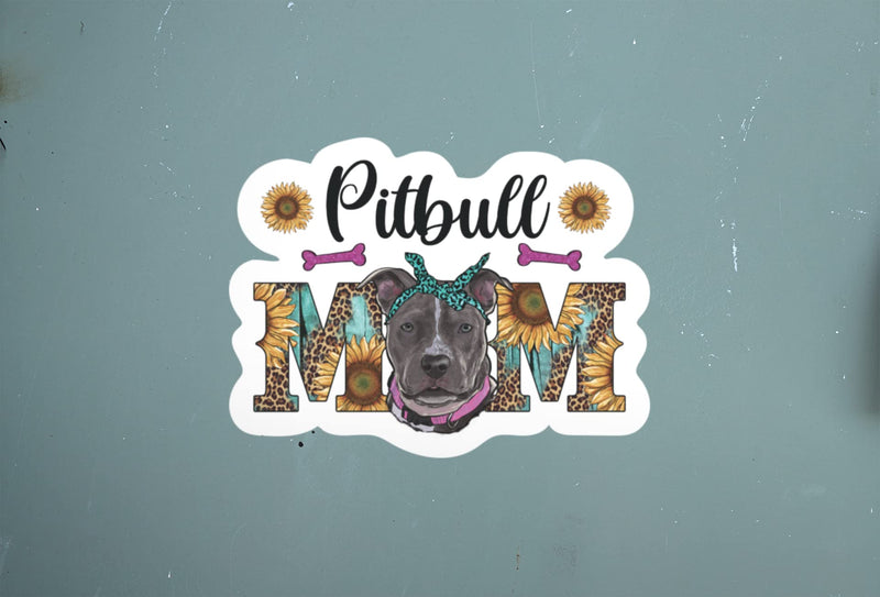 Pitbull Mom 5 Inch Waterproof Decal Sticker Wall Window Sunflower Love Pet Paw Dog Cat Family Bird Pets Pig Rabbit Lover Animal American Granddog Trainer CS1415-2PK - PawsPlanet Australia