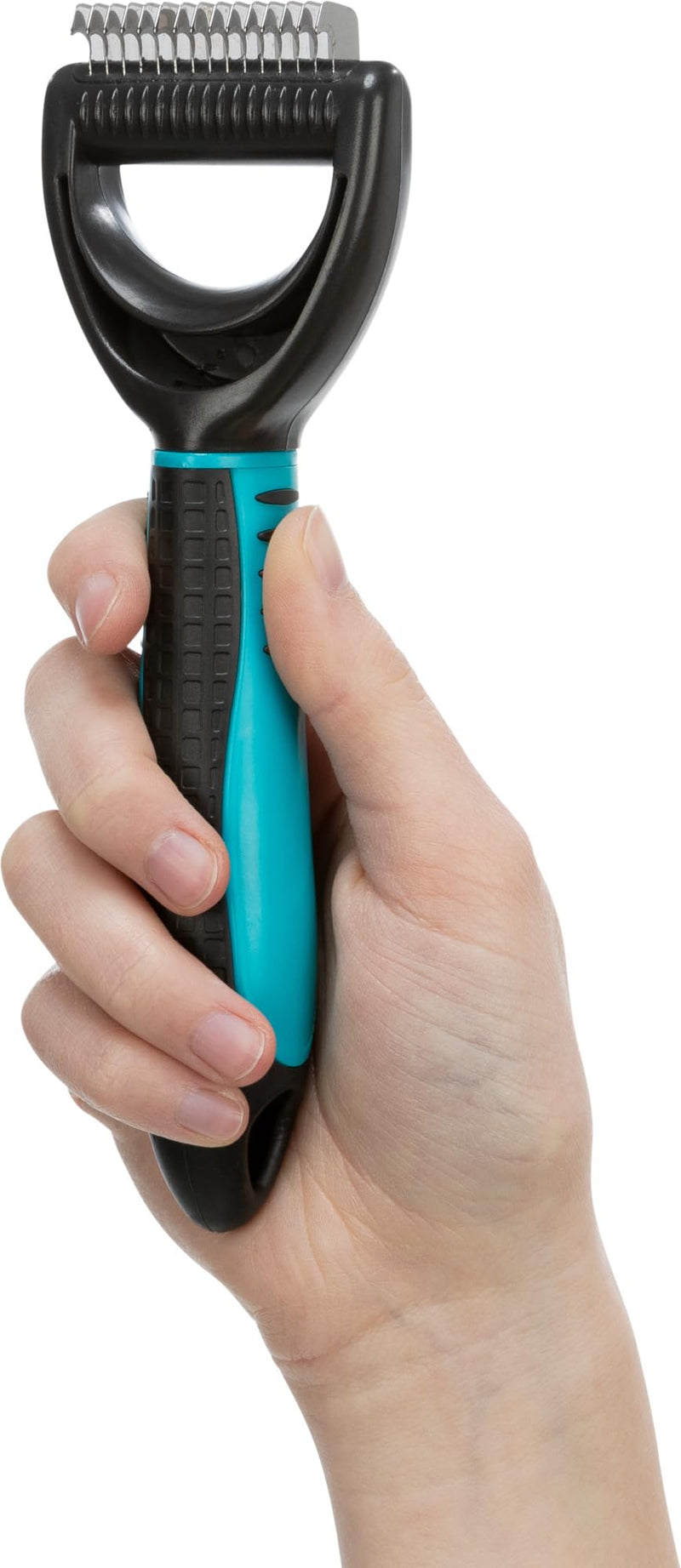 TRIXIE coat detangler for detangling and thinning - smoothes top coat and undercoat - rubberised plastic handle - 1 cm tine length - 5 x 18 cm - black/blue - 24241