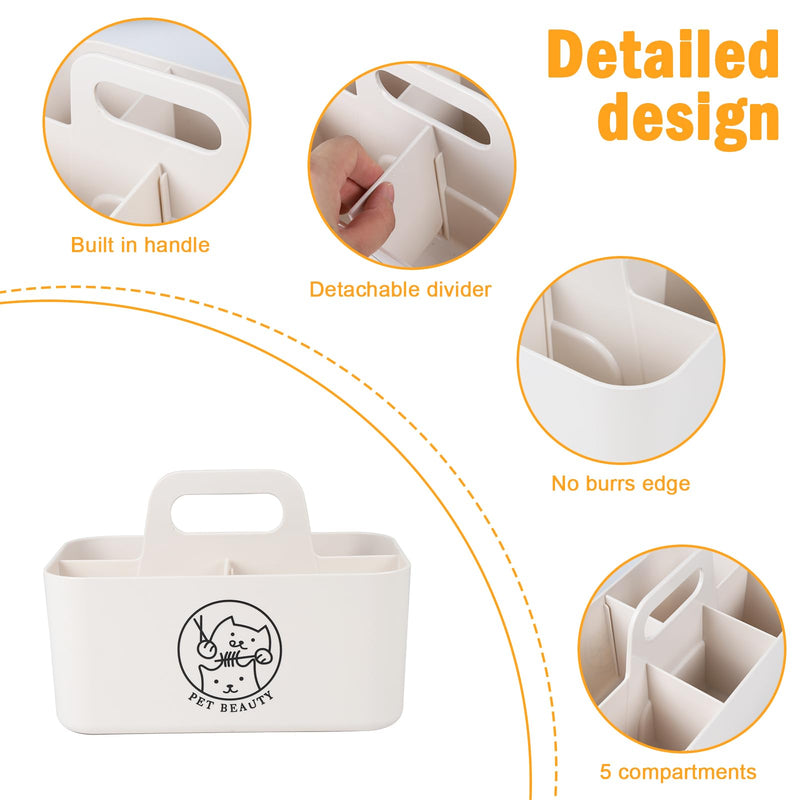 Minimalist White Dog Cat Grooming Supplies Organizer, Portable Caddy with 5 Compartments 5-Compartment(White） - PawsPlanet Australia