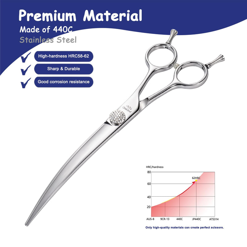 Professional Curved Dog Grooming Scissors with Simulation Diamond 440C Stainless Steel Polished Pet Cat Hair Cutting Shears for Groomers and Home users 7'' Curved Scissors 7'' - PawsPlanet Australia