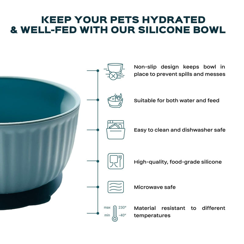 Cat Bowls with Suction Cup 400ml with Silicone Lid — Elevated Silicone Pet Dish with Non-Slip Bottom for Dry Food, Wet Food and Water — Silicone Water Bowl for Small Dog, Rabbit, Kittens (Grafit) Grafit Bowl with Lid - PawsPlanet Australia