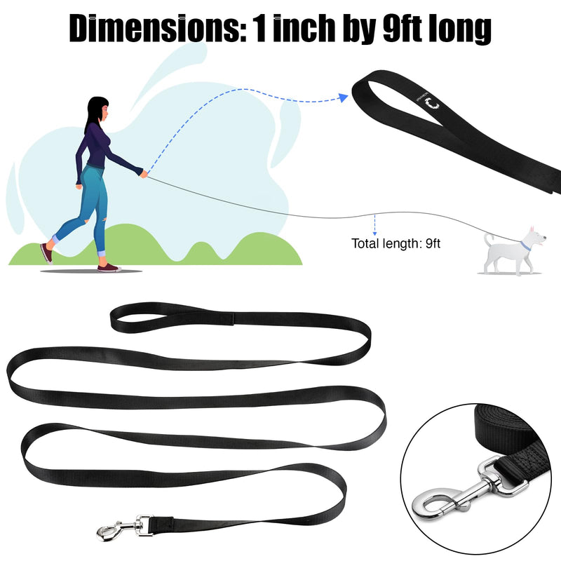 Nylon Dog Training Leash, Traction Rope, 9 Feet Long, 1 Inch Wide, for Small, Medium and Large Dogs, Heavy Duty Dog Lead for Walking, Running, and Training Black - PawsPlanet Australia