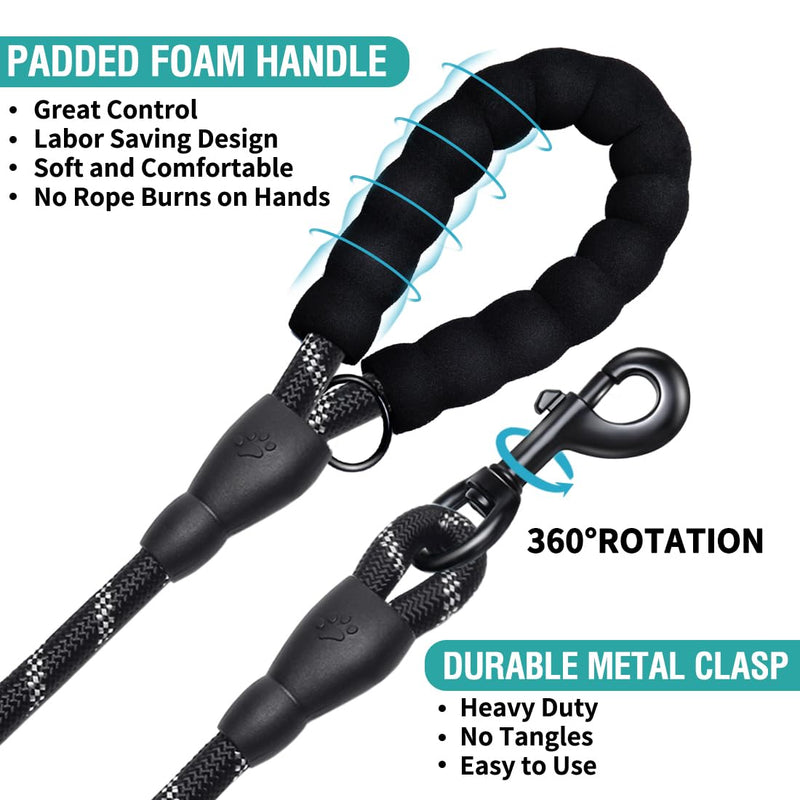 COOYOO Dog Leash 6 FT Heavy Duty - Comfortable Padded Handle - 1/2 inch Reflective Dog Leash for Medium Large Dogs with Poo Bag Dispenser 1/2"x 6 FT (18~120 lbs.) 1 Pack E-Black - PawsPlanet Australia