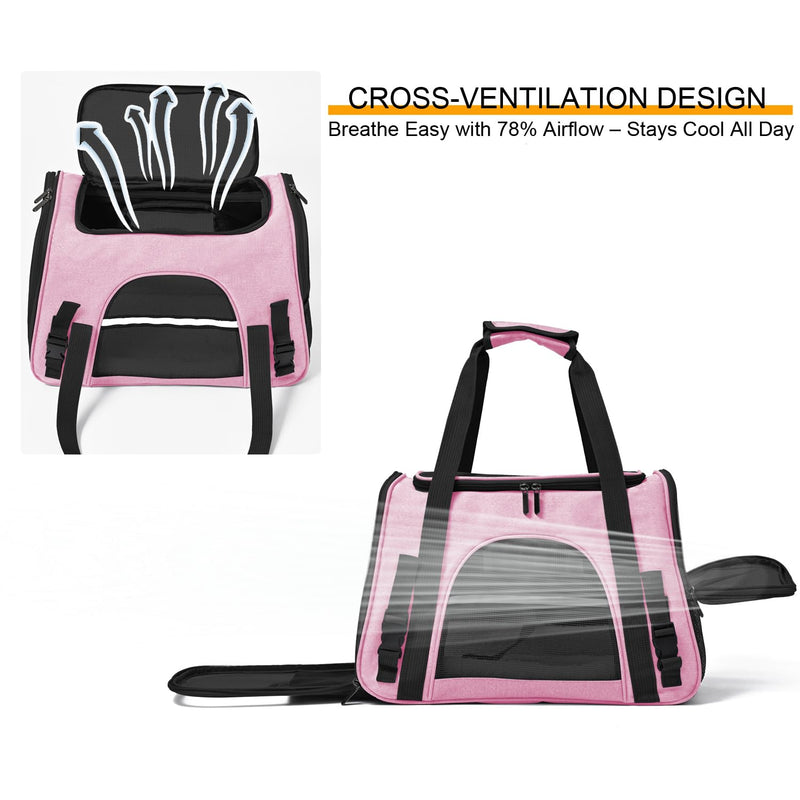 Dog Cat Carrier Soft for Small Pet Up to 16 Lbs TSA Airline Approved Travel Carrier Collapsible Puppy Car Mesh Bag 17.5 * 10.2 * 11.4 inch - Pink - PawsPlanet Australia
