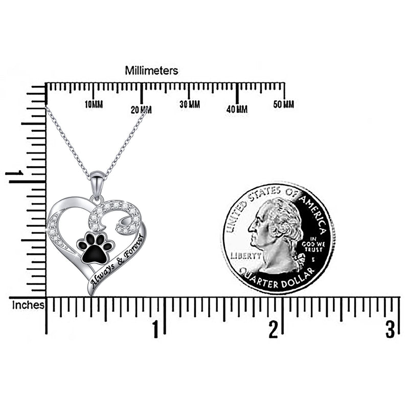 Ladytree S925 Sterling Silver Puppy Dog Cat Pet Paw Print Love Heart Pendant Necklace 18 inches Pet Paw Print E - PawsPlanet Australia