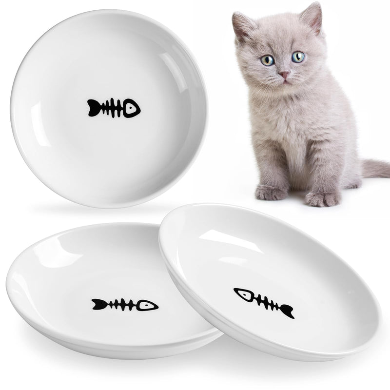 5.9 inch Ceramic Cat Bowls,Wide Shallow Cat Dishes,Whisker-Friendly Cat Plates,Cat Food and Water Bowl for Indoor Cats,-10 oz,3 Pack Dish（pack of 3）