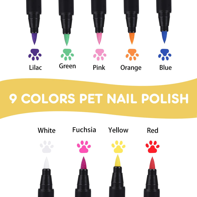 9 Colors Dog Nail Polish Pens Quick Dry, Dog Safe Nail Polish, Easy to Apply, Non Toxic, Paint for Paws, DIY Puppy Nails 9 Pcs - PawsPlanet Australia