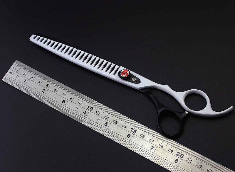 Purple Dragon 8.0 inch Professional Pet Grooming Scissors - Dog Chunker Shears - Adult Animal Thinning Hair Shears for Pet Groomer or Family DIY (White) White - PawsPlanet Australia