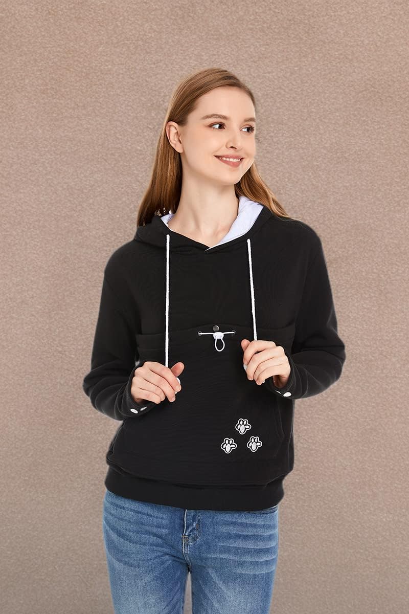 LINYUCHEN Cat Dog Pouch Hoodie Large Pet Pouch Sweatshirt Puppy Kitten Holder Carrier Pullover Shirt Unisex Hoodies X-Large Black - PawsPlanet Australia