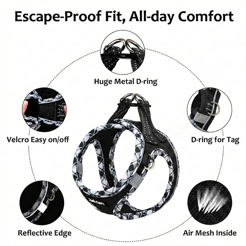 Cat Harness and Lead Set for Outdoor Walking, Escape Proof Cat Harnesses with Dual D-Rings and Safe Leash, Soft Adjustable Reflective Mesh Kitten Harness for Small Cat & Puppy (Black, S) Black