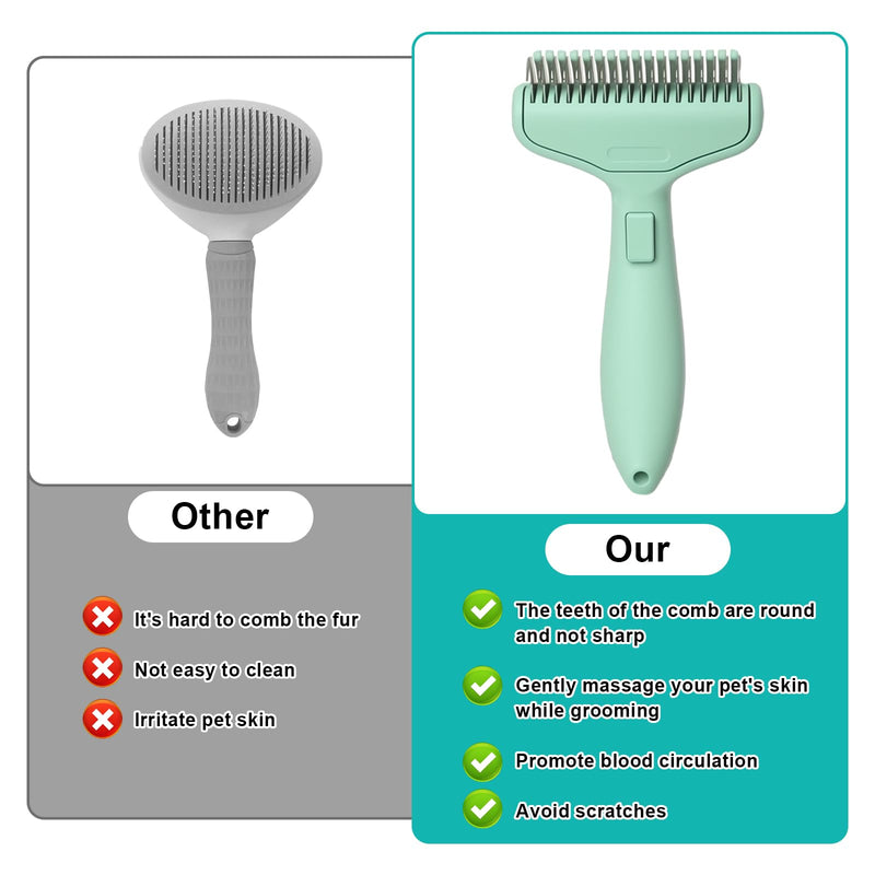 Dog & Cat Brush, Deshedding Brush with Easy Release Button, Premium Grooming Tool for Shed Control & Undercoat Removal, Ideal for Long/Short Haired Pets (Mint Green) Mint Green - PawsPlanet Australia