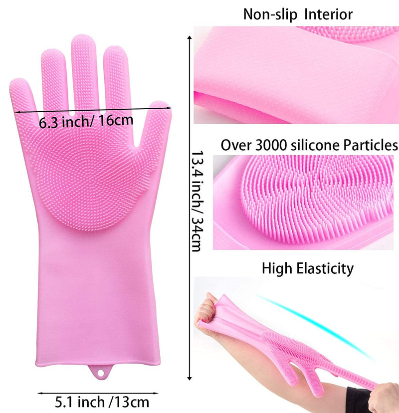Pet Grooming Gloves, Silicone Gloves Dog Bathing Supplies Hair Removal Gloves, High Density Teeth Bathing Shampoo Shedding Bath Brush Scrubber Washing for DOD and Cat (Pink) - PawsPlanet Australia
